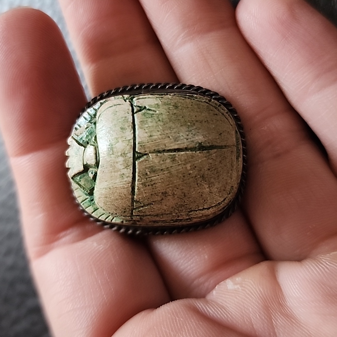 Vtg Sterling Silver & Stone Scarab Brooch